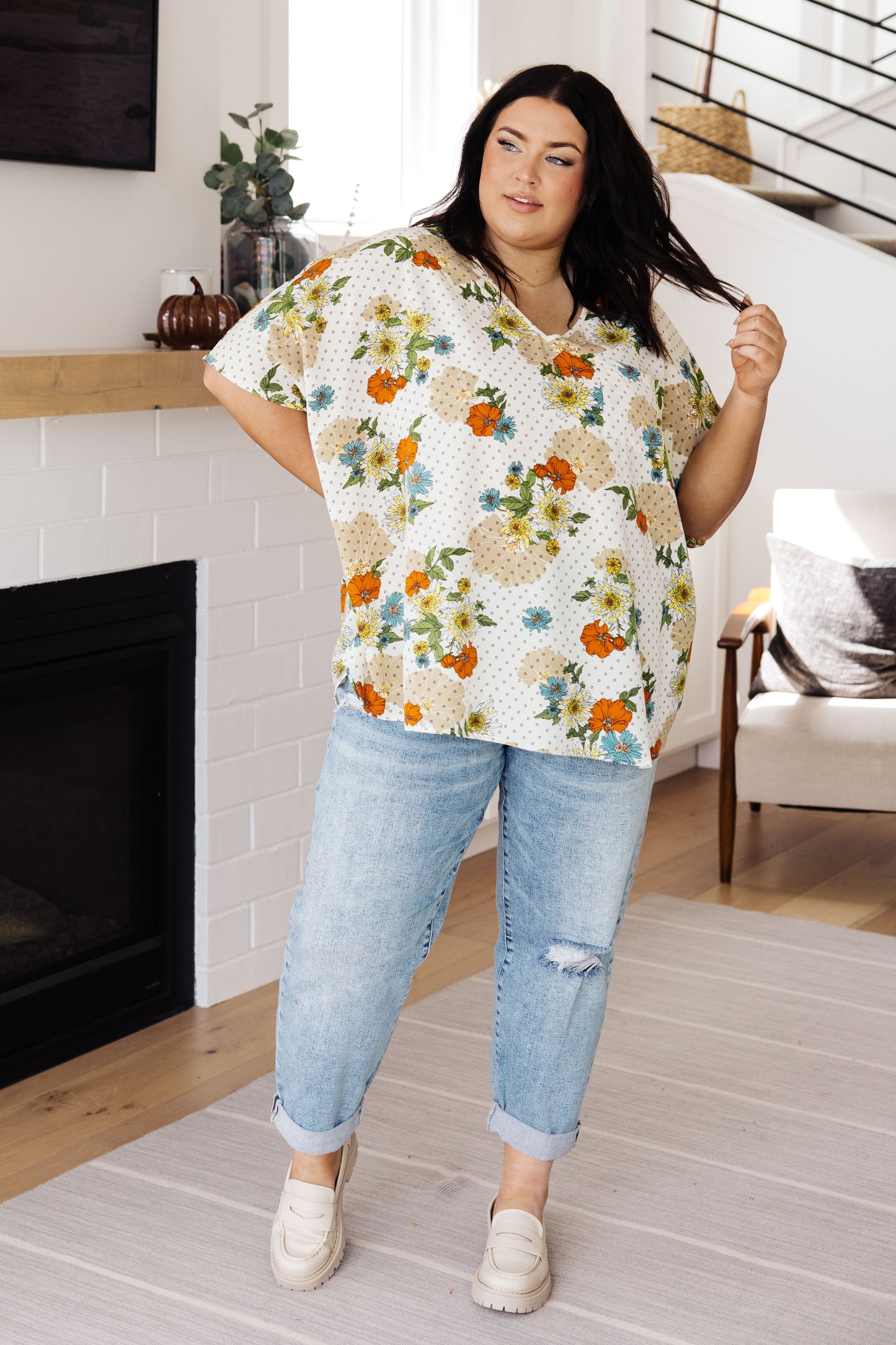 Good Morning Floral V-Neck Blouse