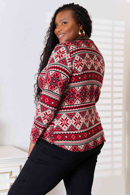 Heimish Full Size Snowflake Print Long Sleeve Top