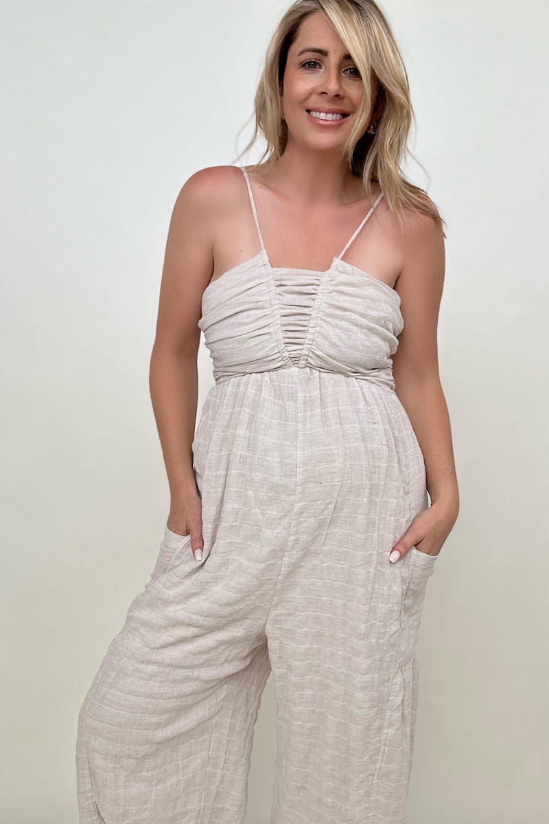 White Birch Sleeveless Halter Tie Back Woven Jumpsuit