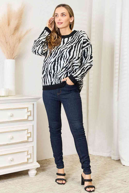 Heimsih Full Size Zebra Print Sweater