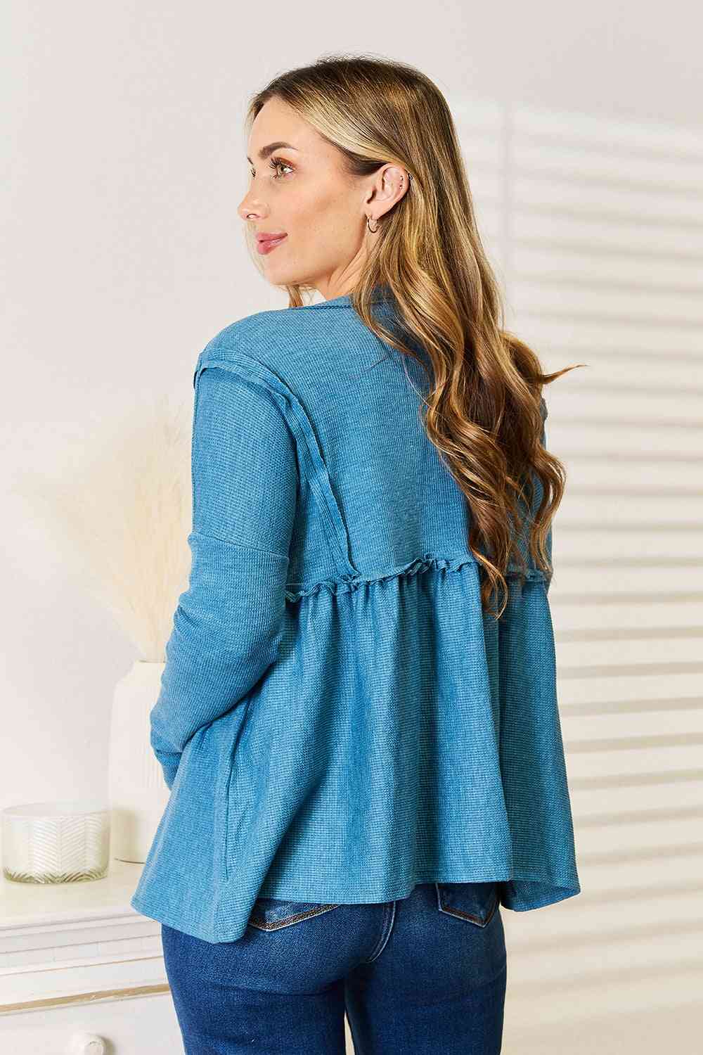 Jade By Jane Full Size Frill Trim Babydoll Blouse