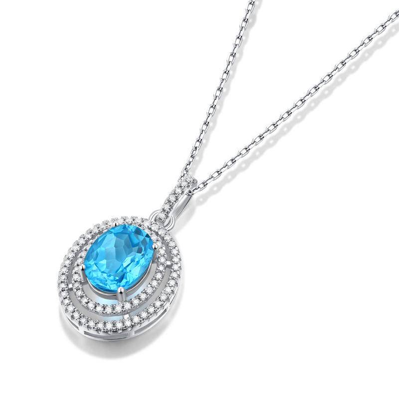 Oval-Shaped 925 Sterling Silver Topaz Pendant Necklace