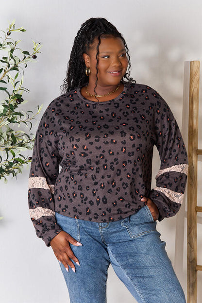 Jade By Jane Full Size Leopard Lace Detail Blouse