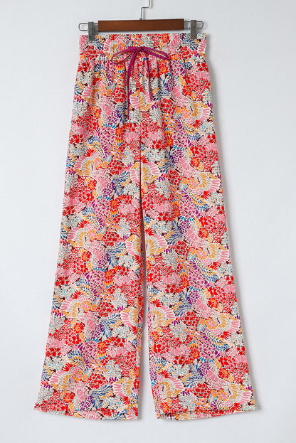 Abstract Floral Smocked High Waist Pants