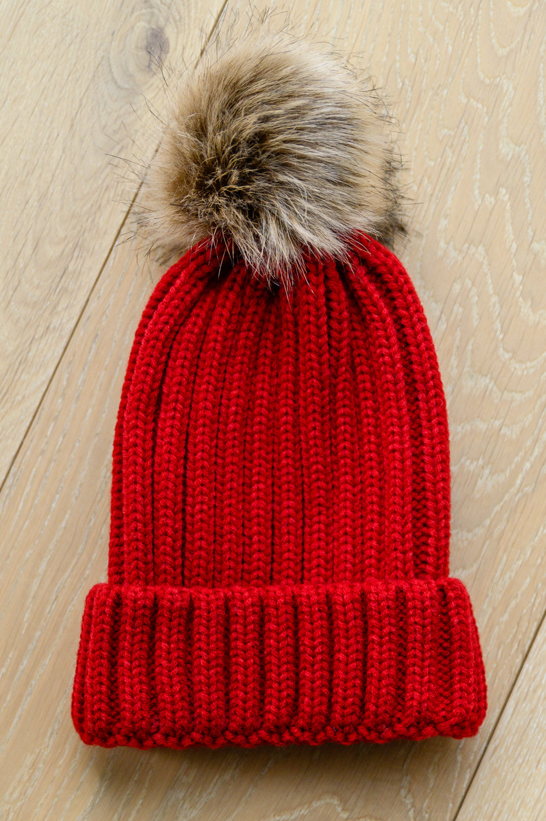 Rib Knit Beanie With Detachable Pom Pom In Wine