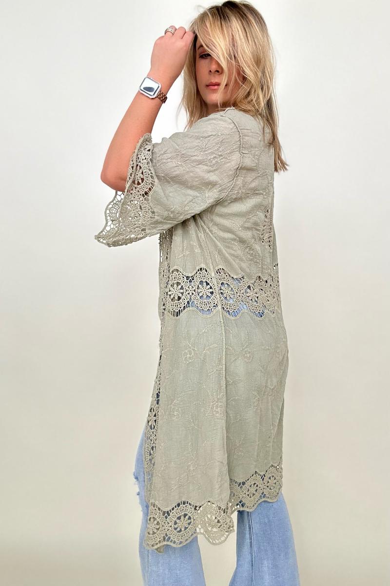 Leto Crochet Open Patch Longline Kimono