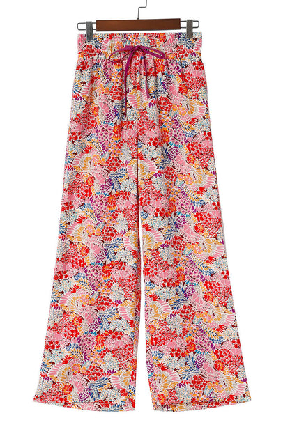 Abstract Floral Smocked High Waist Pants