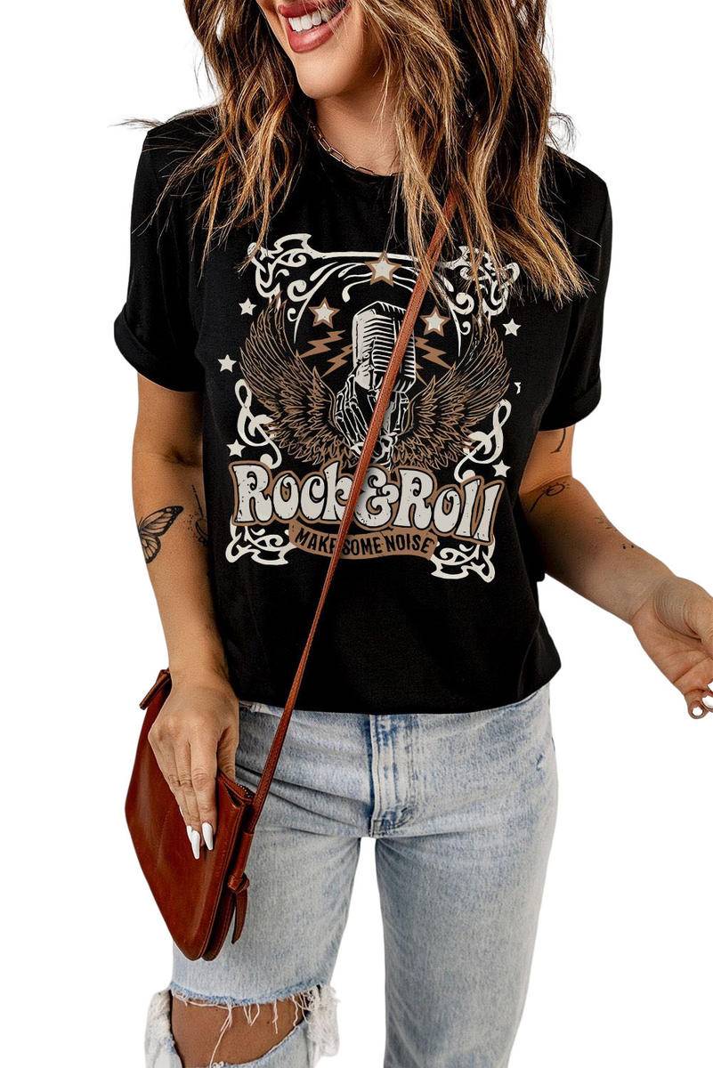 Vintage Rock Roll Graphic Round Neck Tee