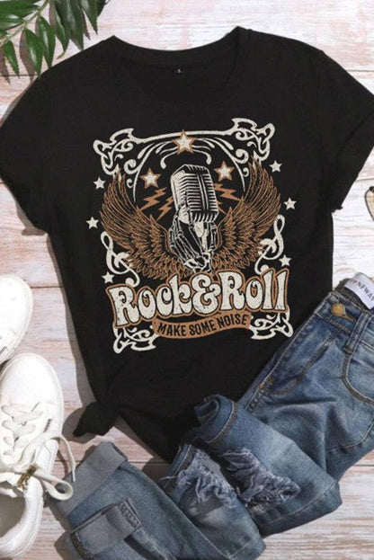 Vintage Rock Roll Graphic Round Neck Tee