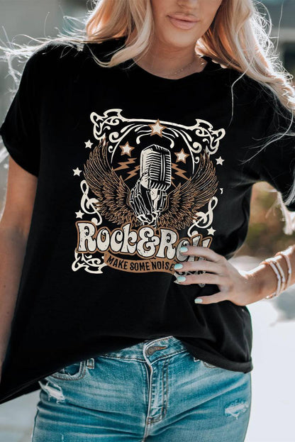 Vintage Rock Roll Graphic Round Neck Tee