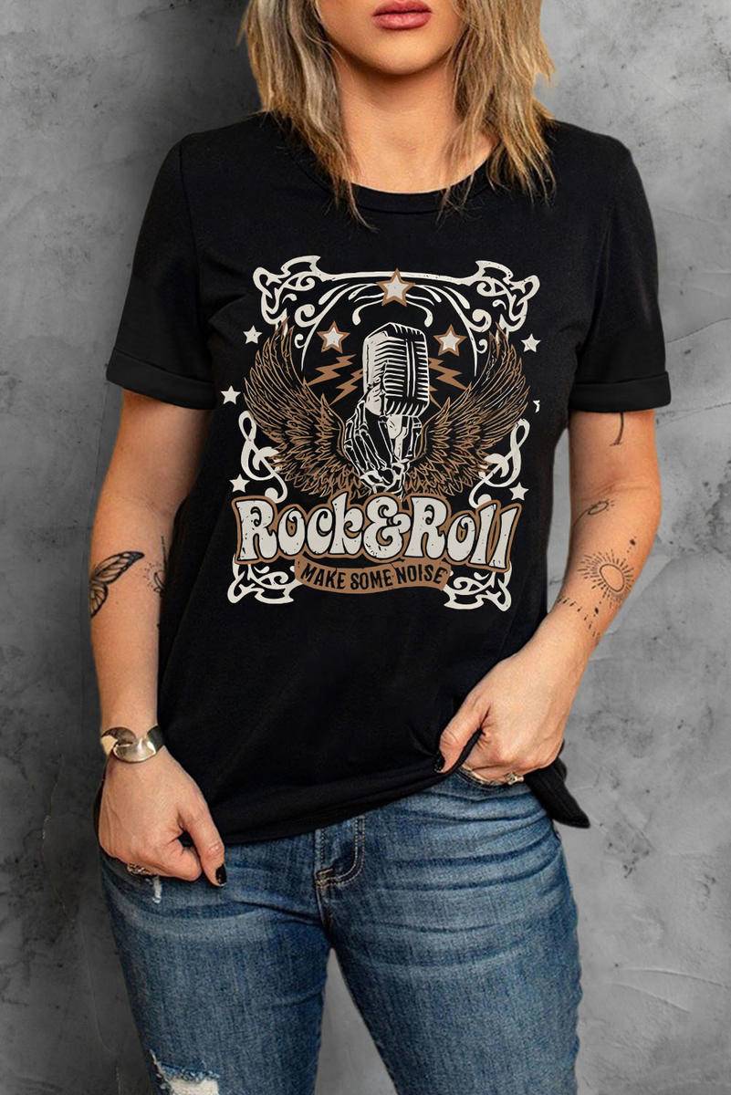 Vintage Rock Roll Graphic Round Neck Tee