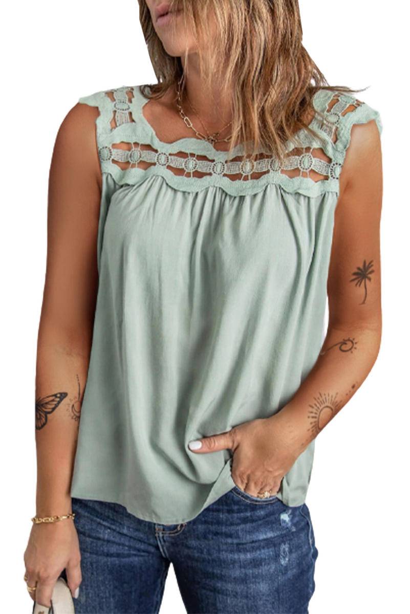 Contrast Lace Ruched Cut-Out Sleeveless Top