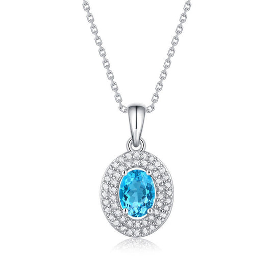 Topaz Oval-Shaped 925 Sterling Silver Pendant Necklace