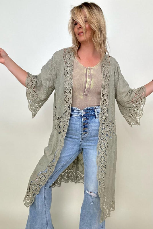 Leto Crochet Open Patch Longline Kimono